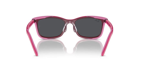 Kid Friendly Clip On Sunglasses For RY1626D Frames Pink On Red Rim With Dark Grey Lenses 49mm Unisex Rectangular Eyewear Front View