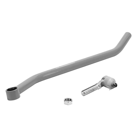 Beefed Up Front Adjustable Track Bar For Jeep Cherokee XJ And Wrangler TJ Fits 1.5 To 4.5 Inch Lift Ranging From 32.28 To 33.46 Inches Helps Center Axle And Reduces Wobble Off Road Ready Upgrade Durable Steel Construction gray adjustable steel front track bar with joint and nut