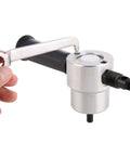 Double Head Metal Nibbler Drill Attachment for electric and pneumatic tools, 160A cutter shown with a wrench for installation adjustment