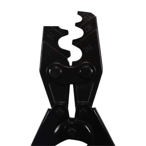Close-up of Labor-Saving Ratchet Terminal Crimping Pliers 5.5-38mm2 For Electrical Wiring, showing high carbon steel jaws.