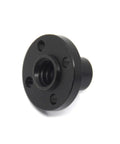 Close-up of an 8mm black TR8x4 lead screw nut in POM material for CNC machines and 3D printers, side view of the nut with visible threading.