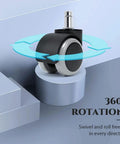Close-up of one caster showing 360-degree rotation for Heavy Duty Office Chair Wheels Set Of 5 For 530 Lb Max Load Universal Silent Rubber Casters With 11mm Stem Replacement For Computer Ergonomic Chairs And Desk Chairs Tool Free Easy Installation.