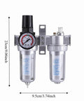 All In One Dual Unit Pneumatic Air Treatment System With Regulator, Filter, And Lubricator, size 23cm by 9.5cm