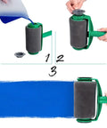 Pour And Paint Wall Roller Brush With Comfort Grip Handle For Flawless Indoor And Outdoor Finishes Skip The Mess Easy DIY Home Refresh and Smooth Operator Painting Tool demonstrated with blue paint application.