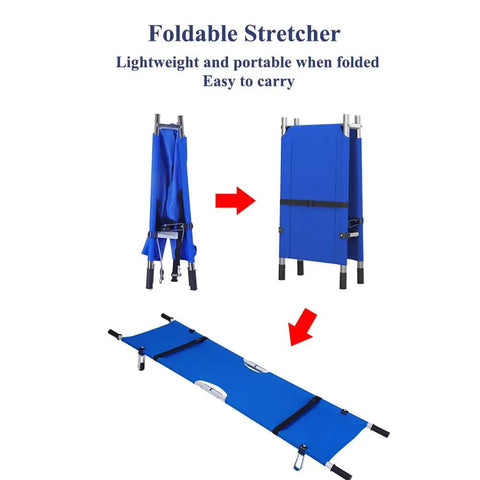 Two-Fold Emergency Medical Stretcher, Portable Grab-And-Go Rescue Stretcher With Lightweight Aluminum Frame shown folded and unfolded