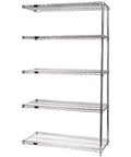 Heavy Duty Five Shelf Wire Storage Addon Kit Stainless Steel five tier shelving unit for garage workspace expansion