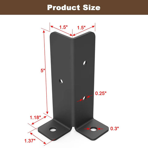 Adjustable Deck Post Anchor Brackets Kit Fits 1.5x1.5, 2x2, 2x4, 4x4 Posts, size 5x1.5 inches, powder-coated steel for wood support.