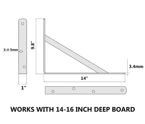 Diagram of Beefy Heavy Duty Shelf Brackets 14 Inch Pair For Garage And Kitchen Floating Shelves Black Powder Coated Steel