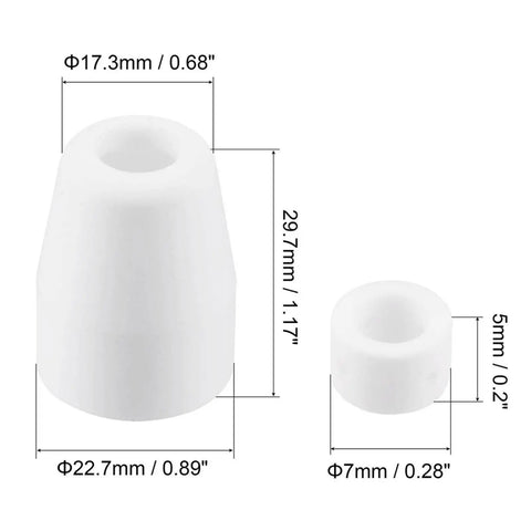 Upgraded Plasma Cutter Tip And Electrode Kit For Cut-40 Lgk-40 Pt-31 showing white nozzles with dimensions for smooth cutting.