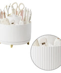 Rotating Desk Organizer With Six Compartments For Pens, Markers, Art Supplies And Makeup Tools, 360 Degree Spin Office Storage That Keeps Desk Clutter Under Control, Great For Home Office, Dorm, Nightstand Or Dresser, white plastic