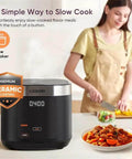 No Fuss 10 Cup Rice Cooker With 24 Hour Keep Warm And Nonstick Ceramic Inner Pot 18 Fuzzy Logic Functions on kitchen counter