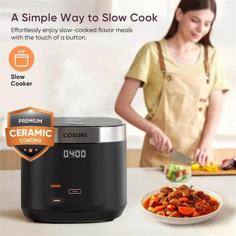 No Fuss 10 Cup Rice Cooker With 24 Hour Keep Warm And Nonstick Ceramic Inner Pot 18 Fuzzy Logic Functions on kitchen counter