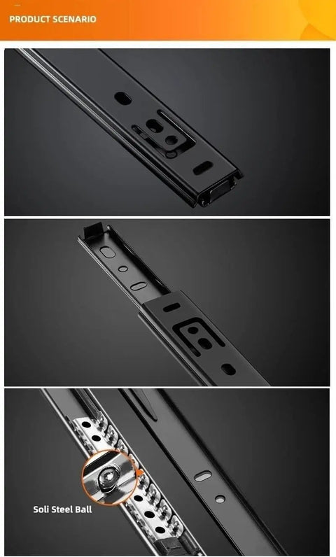 Close-up of Full Extension Drawer Slides 12 Inch With Side Mounted Rails showing durable steel construction and ball bearings.