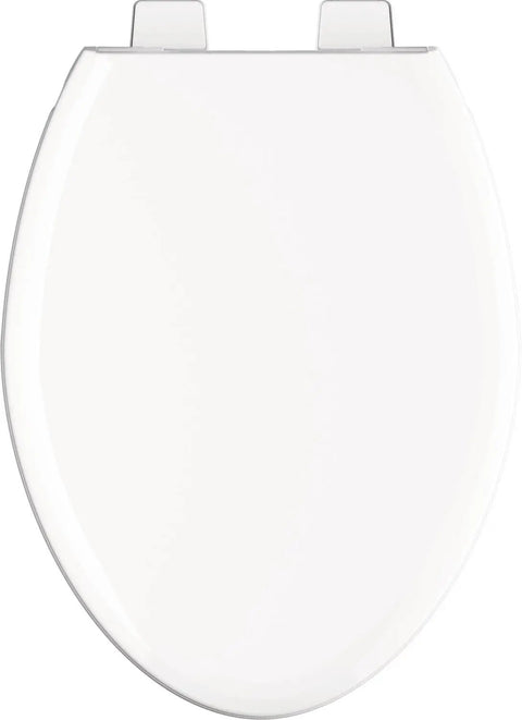 Sanborne Elongated Slow Close Toilet Seat With No Slip Bumpers Durable Comfort White Finish lid view