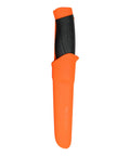 Heavy-Duty Carbon Steel Fixed-Blade Knife With Sheath, 4.1-Inch Blade, Ergonomic Grip, in orange sheath