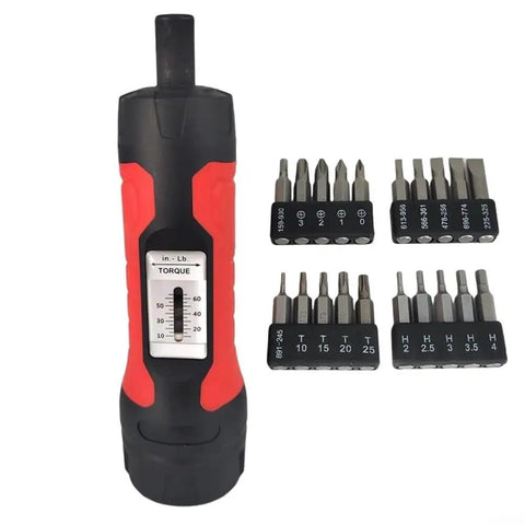 Premium 1/4 Inch Drive Preset Torque Screwdriver Set Adjustable 10-65 In-Lbs Click with bits for precision electrical repairs.