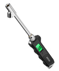 Angled front view of AstroAI digital tire pressure gauge with stainless steel probe and backlit LCD; 0-230 PSI