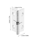 Hidden Acrylic Door Hinges With Self-Closing Spring Mechanism, dimensions shown, sleek stainless steel, clear and modern