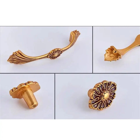 Antique Brass Zinc Alloy Cabinet Handles And Wardrobe Pulls With Vintage Vibe, 38mm Knob Diameter, showing design detail and texture.