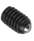 10 Pack M4 Hex Socket Ball Spring Plungers Set Crafted From Heavy Duty Carbon Steel, close-up of a plunger's black and chrome finish.