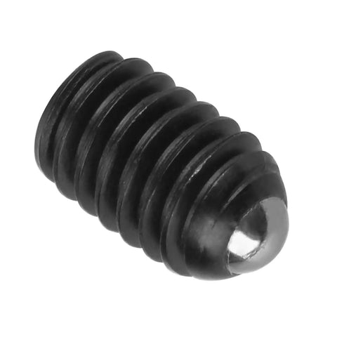 10 Pack M4 Hex Socket Ball Spring Plungers Set Crafted From Heavy Duty Carbon Steel, close-up of a plunger's black and chrome finish.
