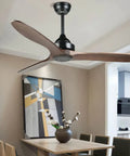 52 Inch Slick Ceiling Fan With Heavy Duty Solid Wood Blades And Silent Remote Control Smooth Airflow in a modern dining room.