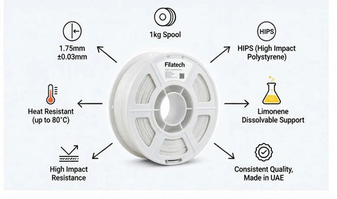 Sick HIPS 3D Printer Filament 1.75Mm, Natural White High Impact Polystyrene 1Kg Spool, Smooth Ride Extrusion, Nailed Precision Dial In Daily, Limonene Dissolvable Support Block For Creative Tech Grinders