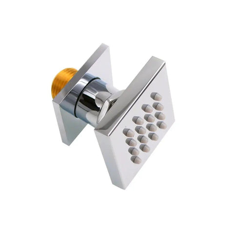 Brass Shower Body Sprays With Four Massage Jets, Wall Mounted Spa Side Sprayer Set, Square Chrome Finish, Close-Up View