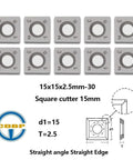 Front view of 10 CDBP 15mm square carbide inserts for woodturning, 15×15×2.5mm, straight edge