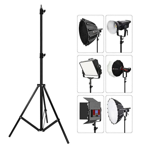 Heavy Duty Light Stand 9.5 Feet Adjustable Tripod for Photo Studio Gear with various lighting equipment examples