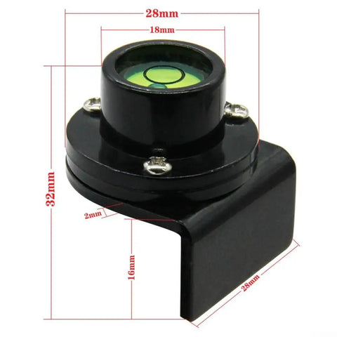 Bubble Level for Tower Ruler, Green Liquid Vial Accessory on a black base, showing dimensions of 28mm by 32mm.