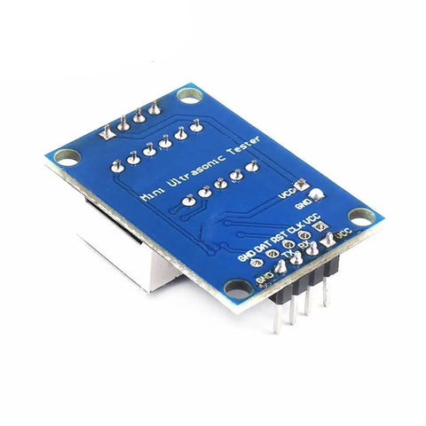 Back view of Two Pack HC SR04 Ultrasonic Sensor Module With Onboard STM8S103 Microcontroller 5V Distance Meter, blue circuit board.