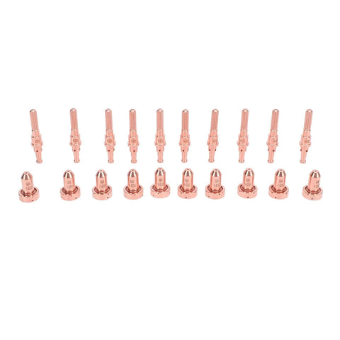 Top Quality Brass Plasma Cutting Torch Consumables Electrode And Nozzle Tips For SL60 SL100 showing 10 electrodes and 10 nozzle tips.