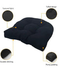 Overstuffed Waterproof Outdoor Chair Cushions Set Of 2 19x19 U Shaped Patio Cushions showcasing black tufted design