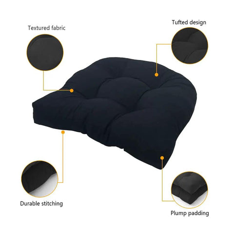 Overstuffed Waterproof Outdoor Chair Cushions Set Of 2 19x19 U Shaped Patio Cushions showcasing black tufted design