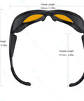 Back view of OD Six Plus Laser Safety Glasses 190 Nm To 490 Nm Spectrum Eye Protection with measurements