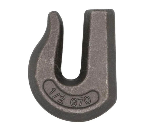 G70 Weld On Chain Grab Hooks Half Inch Heavy Duty Forged Hooks With 6600 Lbs WLL, close-up of forged steel hook with 1/2 G70 marking
