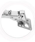 Operitacx heavy-duty concealed door hinge, metal, side view with mounting plate and screws