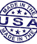 Blue "Made in the USA" stamp with stars and distressed texture.