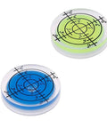 4 Pack 32mm Circular for spirit Level Wear Resistant for acrylic Bubble, featuring a blue and a green circular bubble level.