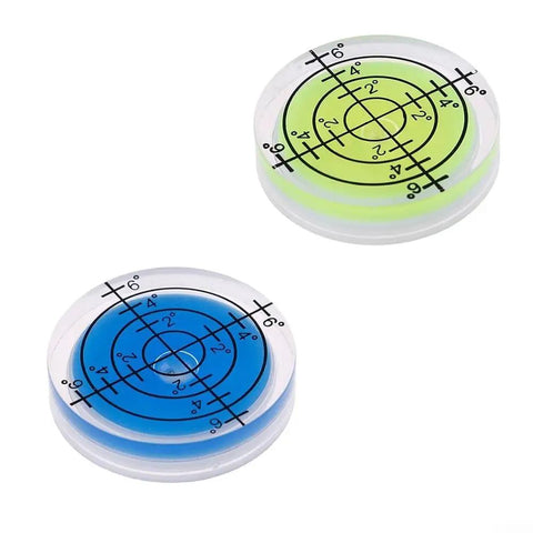 4 Pack 32mm Circular for spirit Level Wear Resistant for acrylic Bubble, featuring a blue and a green circular bubble level.