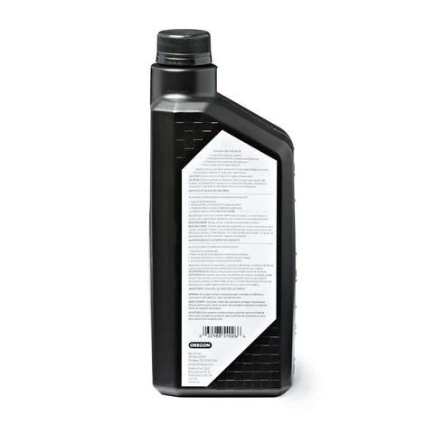 Back view of 32 oz bottle of All Season Chainsaw Bar And Chain Oil Lubricant For Gas And Electric Saws The Go To Premium Formula