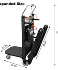 Super Heavy Duty Electric Stair Climber Cart With 440 LB Max Load Capacity And 600W Motor Expanded size showing features and dimensions.