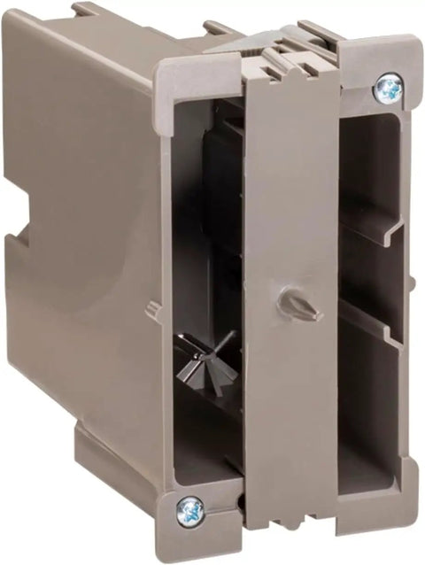 Retrofit Single Gang Wall Box for Stud or No Stud Install Old Work Electrical Box with One And A Half Inch Toggle Depth for Smart Devices Outlets or Switches Heavy Duty Mount Supports Up to 50 Pounds, gray plastic