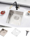 Stainless Steel Undermount Bar Sink With 17 x 17 Inch Single Bowl, 16 Gauge SUS304 Brushed Nickel Finish, Durable Outdoor RV Kitchen Sink.