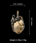 Beating Mechanical Heart Pendant Necklace Steampunk Style Jewelry With Gears And Vascular Details, brass and white bronze, 1.92x0.72 in
