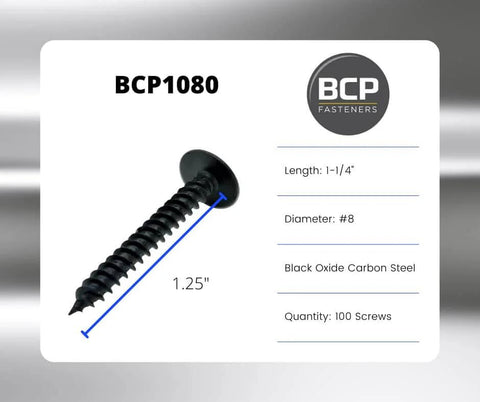 Eight By One And A Quarter Inch Black Wood Screws 100 Count Phillips Modified Truss Head Black Phosphate Carbon Steel