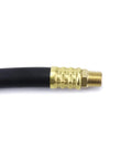 Close-up of Heavy Duty Rubber Air Compressor Hose 3 8 Inch Core With Solid Brass Fittings, showing brass fitting details.