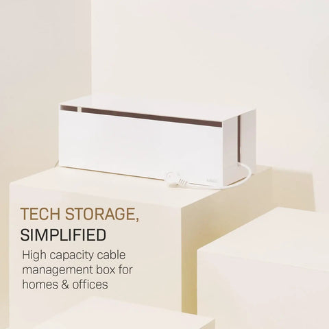 Cable Management Box With Lid For Office Setup, Cord Organizer That Hides Wires And Keeps Your Desk Clean, Minimalist ABS Plastic Storage for Power Strips displayed on a white surface
