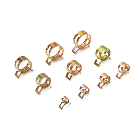 Solid 155 Piece Spring Hose Clamp Kit With 6 To 22mm Sizes Perfect For Cars Trucks And Pipes Featuring Smooth Rolled Edges For Safe Easy Install And Fast Repairs On Water Lines Plus Heavy Duty Fasteners That Will Last A Long Time Without Ripping. assorted zinc plated spring hose clamps in multiple sizes